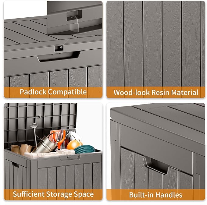 ROJIK Outdoor Storage Housing Deck Box - Waterproof Patio Furniture, Garden Tools, Cushions, Pool Accessories Storage Bench with Lockable Lid and Side Handles (Grey)