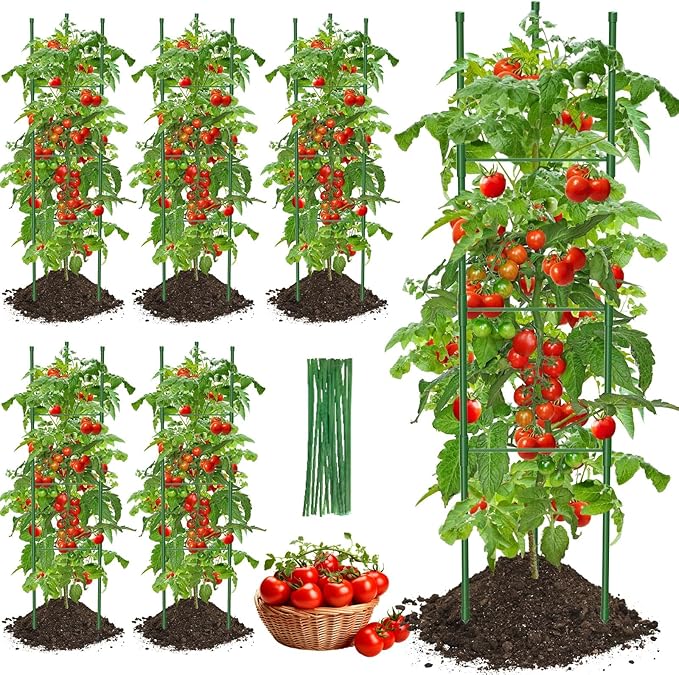 Tomato Cage for Garden,6 Pack Tomato Trellis for Raised Garden Bed Height Adjustable Up to 51.2inch Tomato Plant Support Stakes for Climbing Plants Vegetables Fruits Flowers（Extra Bold）