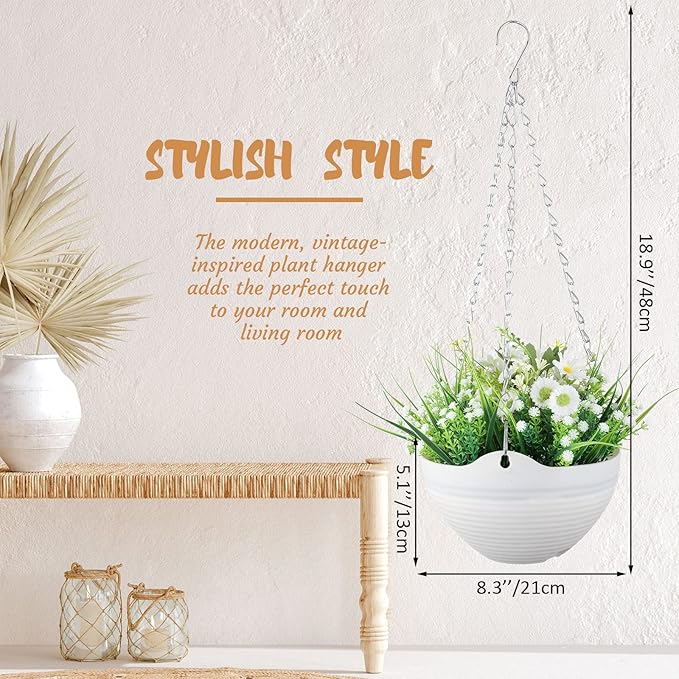 Zopeal 16 Pack Self Watering Hanging Planters 8 Inch Garden Flower Plant Pot Container with Drainer and Chain Round Hanging Pot Plant Basket for Indoor Outdoor Plants (White)