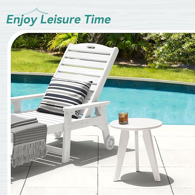 HDPE White Round Outdoor Table, Weather-Resistant, 15.8x15.8x16.7 inches, 150lbs Load Capacity, Modern Design, End Table for Patio, Porch, Deck, Living Room, Bedroom, Plant Stand