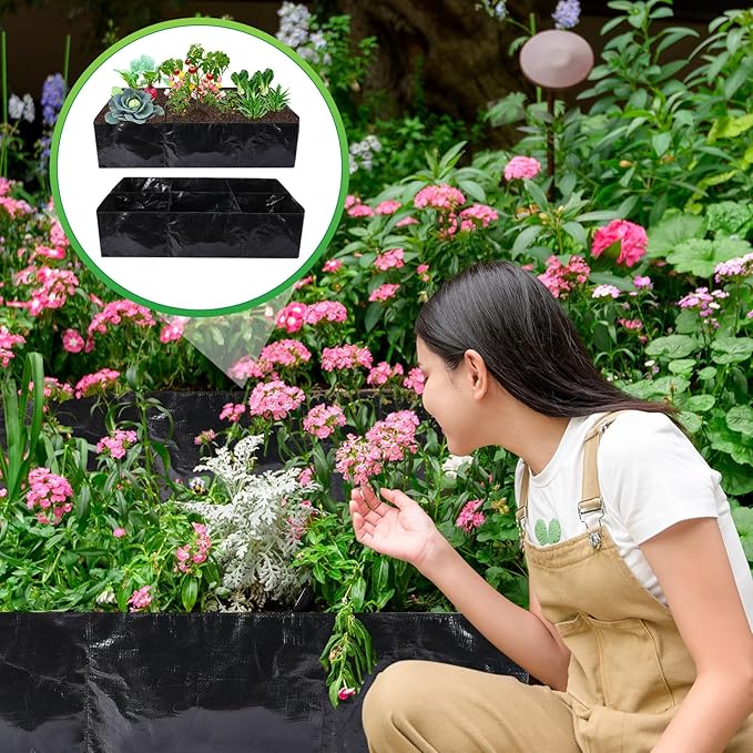 Woanger 8 Pcs 35 Gallon Fabric Raised Garden Bed Garden Bags to Grow Vegetables Planting Garden Containers for Vegetables Outdoor Grow Boxes with 6 Grids Rectangle Planter Pots for Potato Tomato Fruit