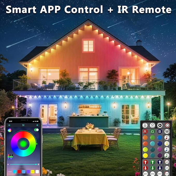 500FT Permanent Outdoor RGB Lights, IP67 Waterproof Smart Eave Lighting, with App/Remote Control Eaves Light, DIY LED Scenes Modes for House Roof Decor,Christmas,Party