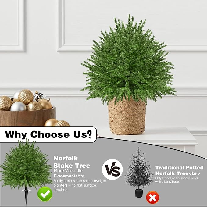 2 Set of 23.6" Artificial Norfolk Tree for Outdoor Front Porch Decor, Boxwood Ball Fake Shrubs UV Resistant Faux Plants for Indoor Outdoor