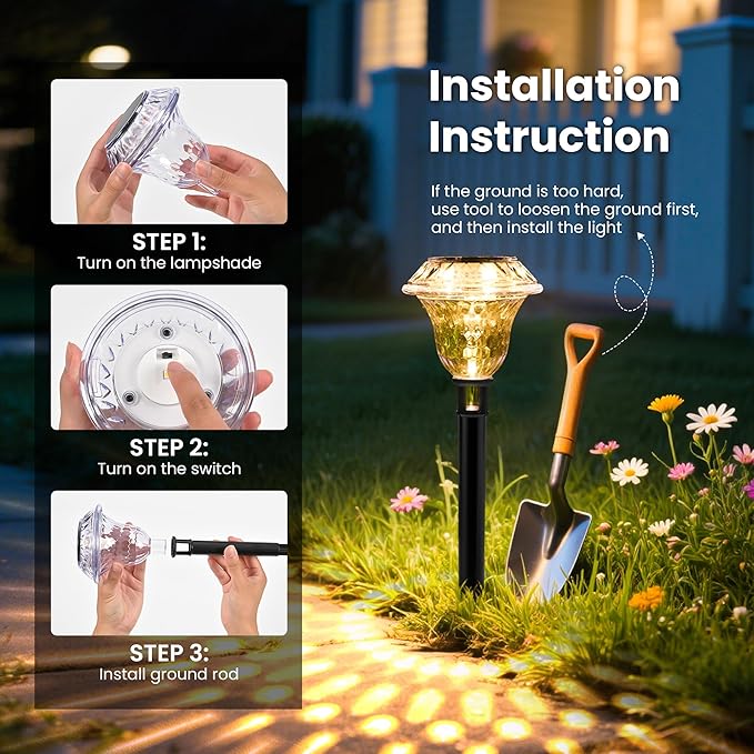 Solar Pathway Lights Garden Decor for Yard, Solar Garden Lights for Outside Waterproof Landscape Lighting, Garden Decorative for Walkway, Driveway, Yard, Landscape, Lawn (6 Pack Warm White)