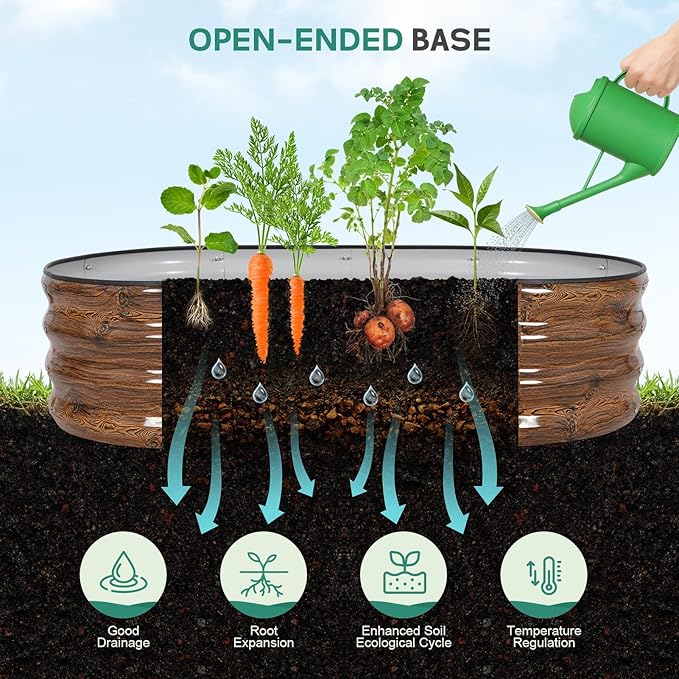 Galvanized Raised Garden Bed - 4×2×1ft (2 Packs) Planter Raised Beds for Gardening | Oval Metal Garden Planter Box with Safety Edging and Gloves for Vegetables Fruits and Flower - Grain