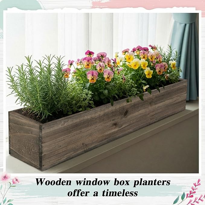 Dandat 1 Set Wood Boxes for Centerpieces 28 x 5 Inch Rectangle Wooden Planter Box Rustic Wooden Planters with Removable Plastic Liner Floral Foam Blocks for Christmas Wedding Home Garden Decor(Brown)