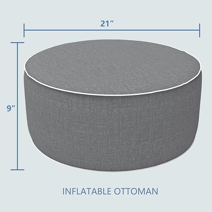 LVTXIII Outdoor/Indoor Inflatable Ottoman, 21"x21"x9" Patio Footrest Stool, Portable Round Pouf Ottoman for Patio Garden, Camping or Home Decoration, Grey Textured