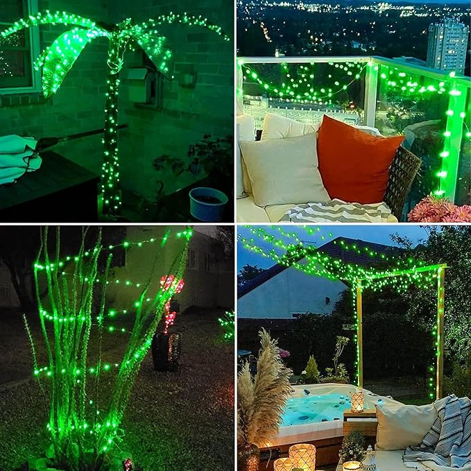 Joomer Green Solar Fairy Lights, 2-Pack Total 80FT 240LED Solar String Lights Outdoor Waterproof 8 Lighting Modes for Fence Party Garden Patio Yard Home Holiday Tree St. Patrick's Day Decoration