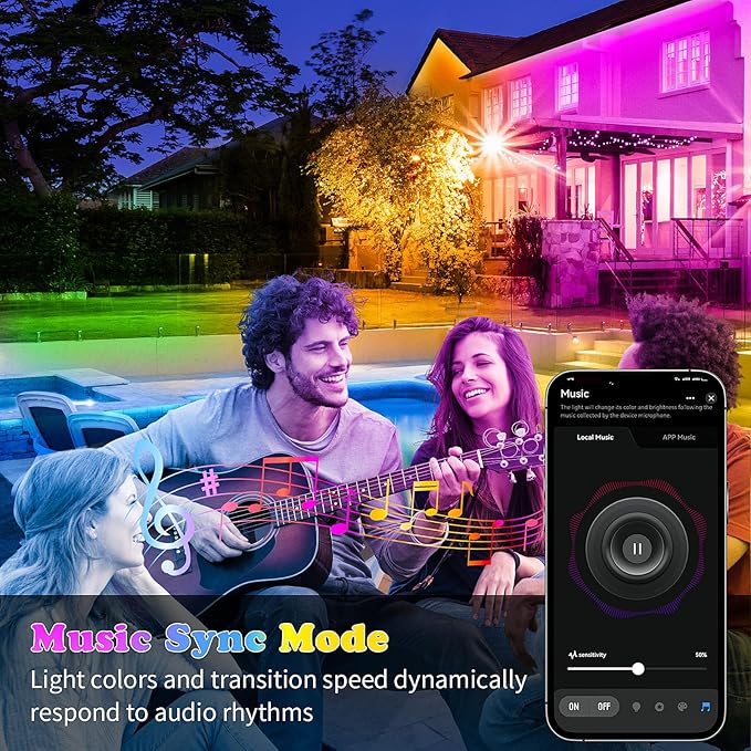 KSIPZE 100ft(2x50ft) Outdoor led Strip Lights Waterproof IP68, RGB Outdoor led Lights with Button & Bluetooth App Control, Music Sync, Timer, Exterior Led Rope Lights for Decor Balcony, Roof