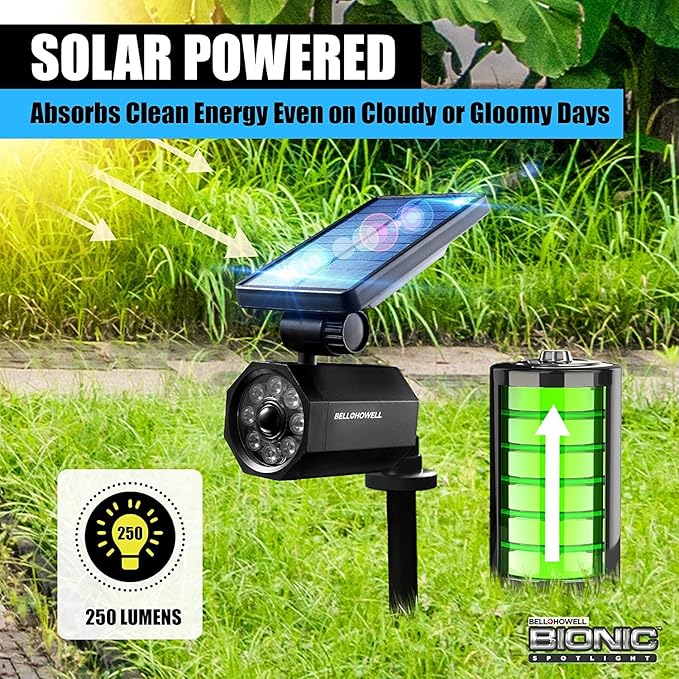 Bell+Howell Bionic Spotlight Original LED Solar Outdoor Lights with Motion Sensor Super Bright Outdoor Solar Lights Waterproof Landscape Lighting for Yard, Garden Outdoor Lighting As Seen On TV