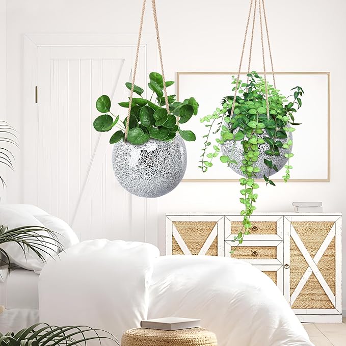 Hanging Planter Mosaic Garden Pot Small Flower Pot for Indoor Plant Disco Ball Hanging Planter with Drainage Sliver
