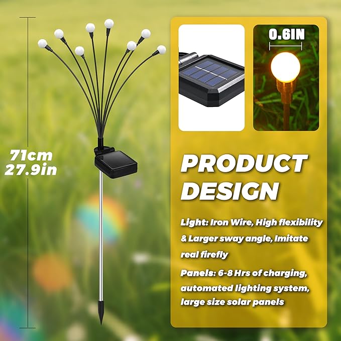 Solar Lights Outdoor-6Pack 48LEDs Solar Garden Firefly Lights Outside,Solar Powered Light Outdoor and Garden Decorative IP65 Waterproof,Yard Patio Pathway Decor,Gardening Gifts for Women,Warm White