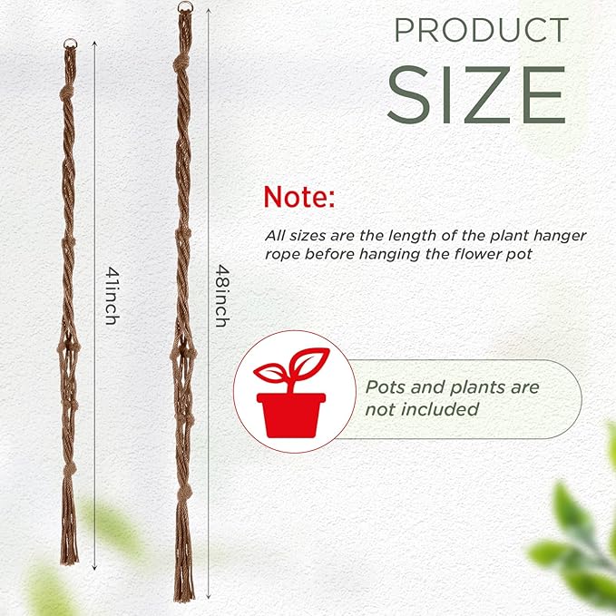 EBOOT 2 Pack 41 48 Inch Large Macrame Plant Hanger Rope to Hang Flower Pot Plant Holder for Indoor Outdoor Decorations, 4 Legs (Linen Color)