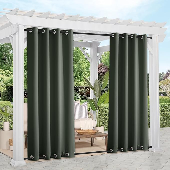 NICETOWN 2 Panels Long Outdoor Curtains Waterproof 108 inch Length for Patio, Windproof Thermal Insulated Rustproof Top and Bottom Grommet Blackout Outdoor Drapes for Porch, W52 x L108