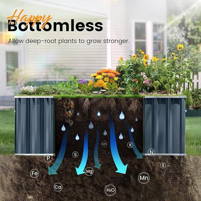 KING BIRD Galvanized Raised Garden Bed with 2 Installation Methods for DIY, 101" x 36" x 24" Heightened Planter Kit Box Outdoor for Deep-Rooted Vegetables, Flowers, Dark Grey