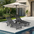 SERWALL Outdoor Chaise Lounge Set of 2 with 9FT Patio Umbrella, HDPE Pool Lounge Chair with 5-Position Adjustable Backrest, Patio Lounger with Rolling Wheels & Cup Holder for Pool, Grey