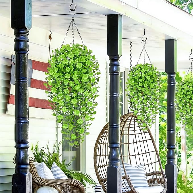 Waipfaru Artificial Hanging Four-leaf clover, 4pcs Fake Hanging Plants, Faux Ivy Pothos Vines Greenery for Wall Home Bedroom Living Room Aesthetic Kitchen Office Aesthetic Kitchen Indoor Outdoor Decor