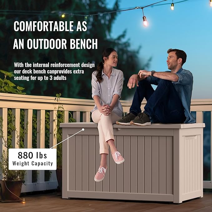 DRATO 280 Gallon Deck Box, Waterproof Resin Large Outdoor Storgae Box for Patio Furniture, Patio Cushions, Gardening Tools, Pool Supplies, Lockable（Gray，280 Gallon）