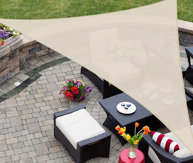 ASTEROUTDOOR Sun Shade Sail Triangle 16' x 16' x 22.64' UV Block Canopy for Patio Backyard Lawn Garden Outdoor Activities, Cream