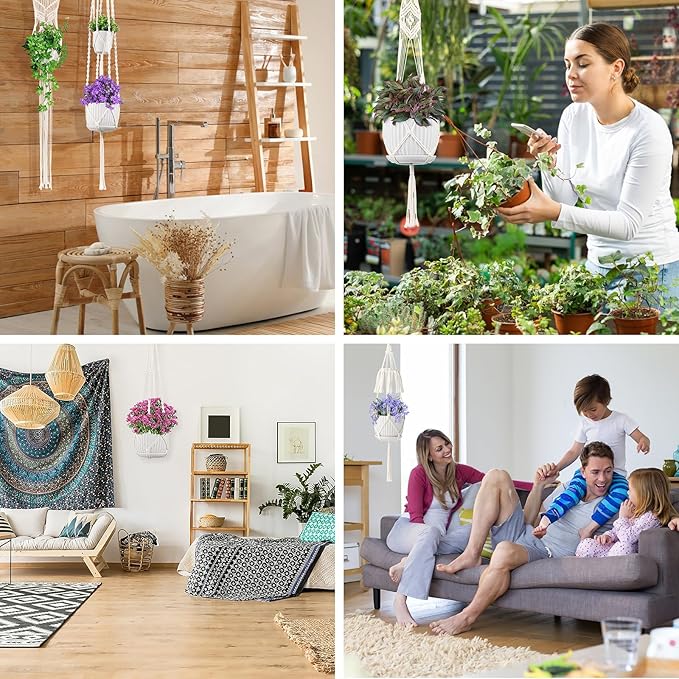 Macrame Plant Hangers, 5Pack Hanging Planters for Indoor Plants w/ 5 Set Hooks Handmade Cotton Rope Hanging Plant Holders Plant Hanger Indoor for Boho Home Decor (Planter Pot Not Included)