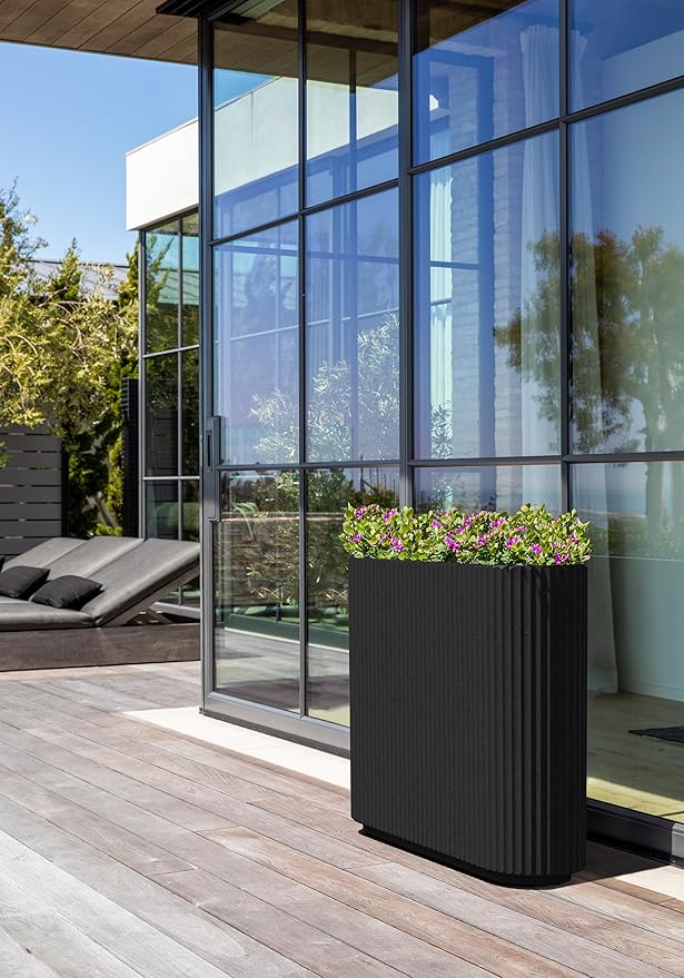Veradek Demi Series Span Planter for Front Porch, Patio, Backyard | Durable Plastic-Stone Composite Material | Modern Décor for Shrubs, Flowers