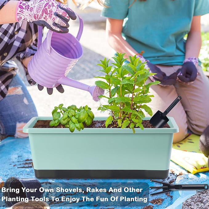 Window Box Planter 8 Pcs, 17 Inches Rectangle Flower Pots with Drainage Holes & Trays, Vegetable Planters for Windowsill Patio Garden Balcony Home Indoor Outdoor (Green, 16 * 7 * 6 inch)