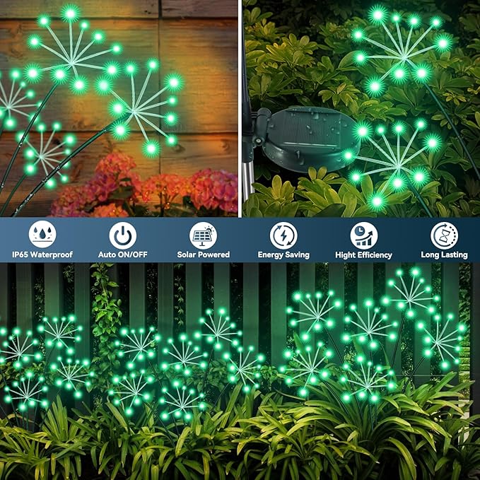 Solar Garden Lights 2 Pack Waterproof Swaying Starburst Light Solar Outdoor Lights for Yard Patio Walkway Pathway Party Wedding Decoration, Unique Gifts for Women, Green