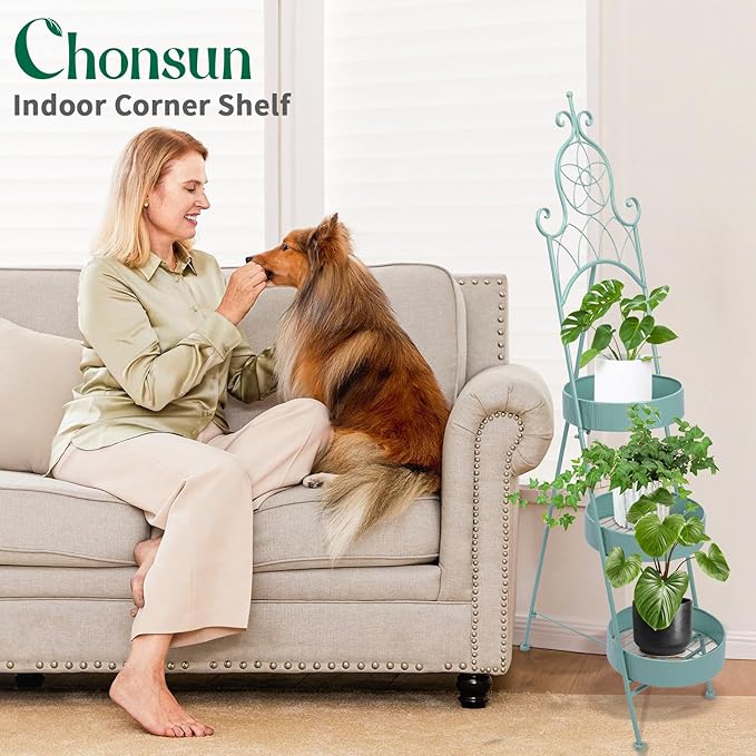 Plant Stands Indoor 3 Tie Green Metal Corner Shelf Plant Pot Holder Planters for Outdoor Plants Patio Balcony