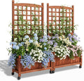 VINGLI 2PC Wooden Planter with Trellis, 50" Height Elevated Garden Beds Outdoor with Wheels, FreeStanding Planter Box with Drainage Holes for Flower, Vegetable, Fruit, Herb in Garden, Patio, Balcony