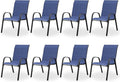 Patio Dining Chairs Set of 8, Outdoor High Stacking Chairs，Breathable Seat Fabric and Alloy Steel Frame for Backyard, Porch, Garden, Sunroom (Blue)