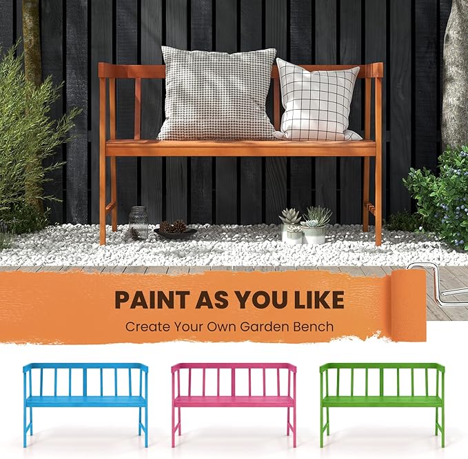 Tangkula Outdoor Eucalyptus Wood Bench, 2-Person Garden Bench with Backrest and Armrests, Garden Bench with Slatted Seat for Porch, Park, Backyard, 800 Lbs Max Load, 43” L x 18” W x 28” H, Natural