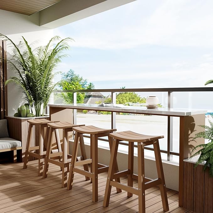 Stoog All-Weather Bar Stools Set of 4, Patio Barstools, Never Rot or Fade, for Bar, Kitchen Counter and Deck, Teak