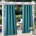 NICETOWN 2 Panels Peacock Teal Patio Outdoor Curtains 95 inch Length, Thermal Insulated Silver Stainless Steel Grommet Weighted Room Darkening Indoor Outdoor Drapes for Terrace, W52 x L95
