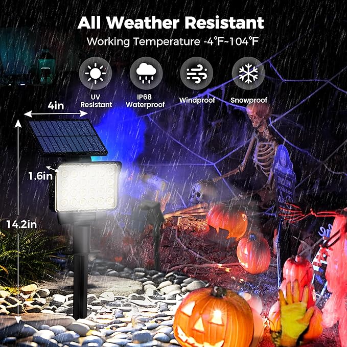 Solar Spot Lights Outdoor Waterproof for Flag, Tree, House, Garden, Yard, 3 Brightness Modes Solar Powered Landscape Spotlights 4 Pack Cool White