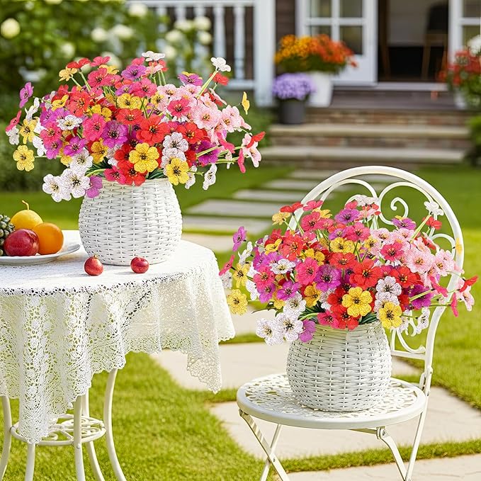 MACTING Artificial Spring Flowers for Outdoors 6 Bundles Fake Flowers UV Resistant Faux Plastic Plants No Fade for Planters Window Box Patio Porch Garden Yard Indoor Outside Decorations(Mix Color-1)