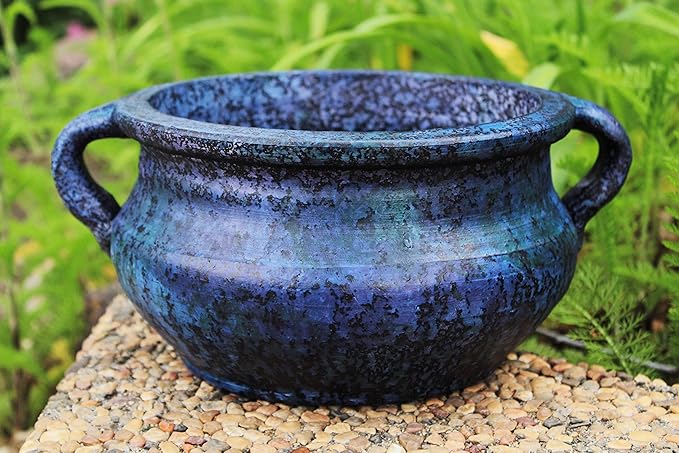 Goodman and Wife Egyptian Era Designed Earthen Ware Terra-Cotta Vessel/Planter with Looped Handles. Large Purple
