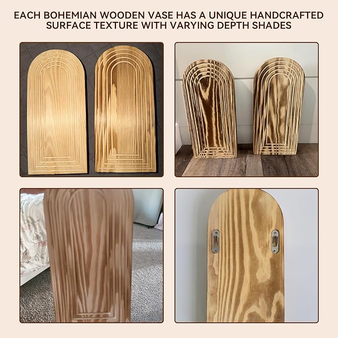 2 Pack Wooden Wall Vase Set, Boho Hanging Planter for Indoor Plants & Flowers, Wood Wall-Mounted Planters for Living Room, Modern Farmhouse Entryway or Bathroom, Rustic Art for Home (Brown)