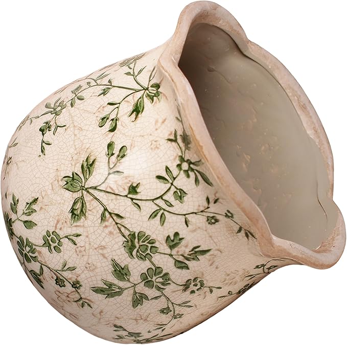 Vintage Ceramic 6.11'' Plant Pots, Decorative Vase for Indoor Garden, Room & Home Decor, Sage Beige