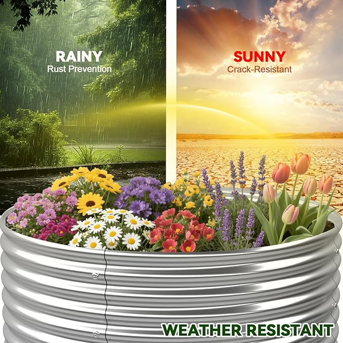4 Pack 3x3FT Round Raised Beds for Gardening, Corrugated Galvanized Steel Raised Garden Bed, Outdoor Metal Above Ground Garden Bed for Vegetables and Flowers-3x3FTx10Inch