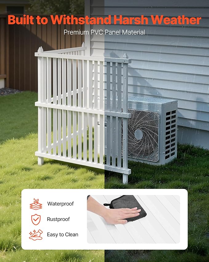 VEVOR 2 Panels Outdoor Privacy Screen, 36 x 45 in Air Conditioner Fence with 19.7 in Ground Stakes, Pool Equipment Enclosure, Strip Vinyl Privacy Fence, Ideal for Trash Can and A/C Units, White