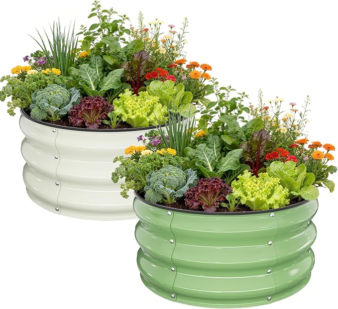 Galvanized Raised Garden Bed 2pcs 2x2x1 FT, Round Metal Raised Garden Bed Outdoor Planter Box with Open Bottom, Rust-Resistant Steel Garden Bed for Vegetables Herbs Flowers, Easy Assembly