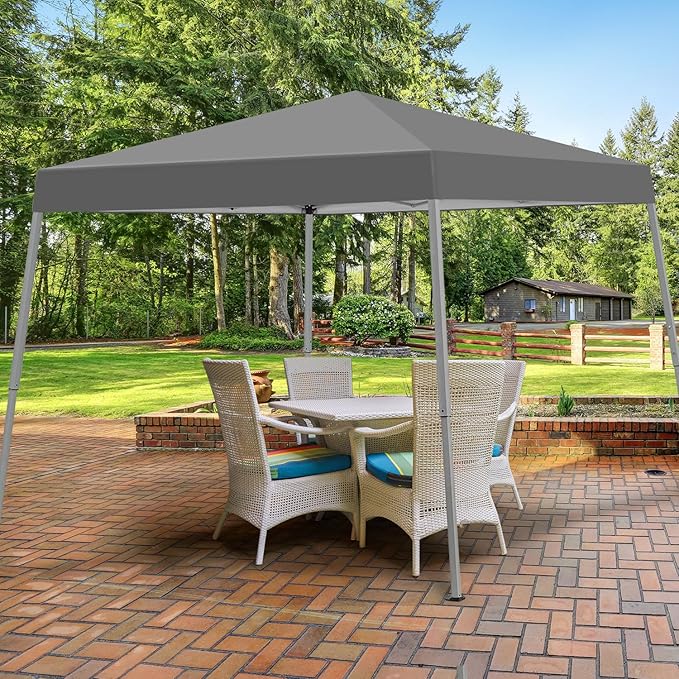 Canopy Tent, 10X10 FT Pop Up Canopy Outdoor Instant Tent Slant Legs with Carrying Bag, Portable Gazebo Shelter for Patio Deck Garden and Beach - 8X8 FT Canopy Cover (Dark Grey)