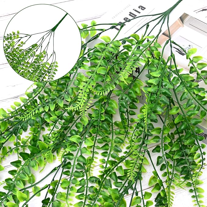 Waipfaru 4Pcs Fake Ferns Fake Hanging Plants Artificial Ferns for Outdoors，UV Resistant Plastic Fake Plants for Indoor Wall Porch Wedding Party Holiday Decor