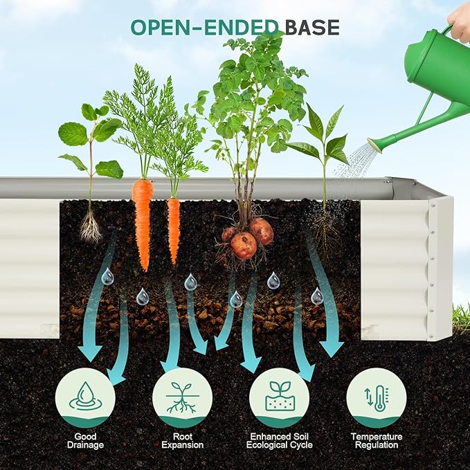 Galvanized Raised Garden Bed - 6x2x1.4ft Metal Garden Planter Box Outdoor | Steel Raised Bed Kit with Bracing Rods, Gloves for Gardening Vegetables Fruits and Flowers (White)