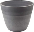 PSW Pot Collection 12-inch Plastic/Stone/Wood Composite Large Ribbed Planter – No Drainage Hole (Drillable), Indoor/Outer Garden Pot for Foliage, Trees, Flowers, Ferns, Cement Gray