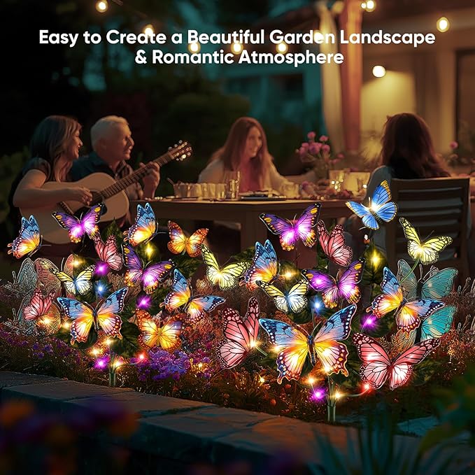 Solar Lights Outdoor Garden Decor: 6 Pack 102 Silk Butterflies with 132 Color-Changing LEDs - Auto On/Off 12H Magical Lighting IP65 Waterproof for Yard Patio Pathway - Unique Gifts for Mom Grandma