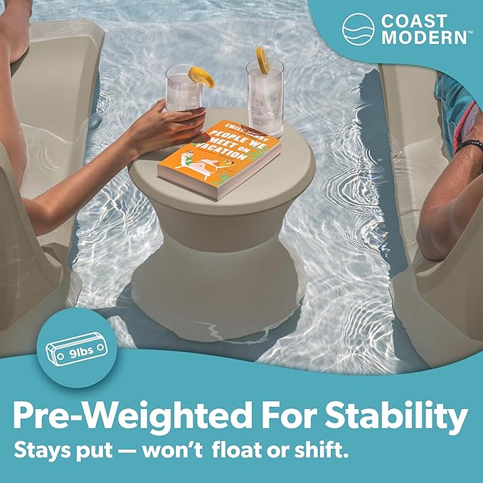 Coast Modern Outdoor Side Table - Lounger Table for Inside Pool or on Patio - All-Weather Furniture for Sun Shelf Up to 15" - Sand