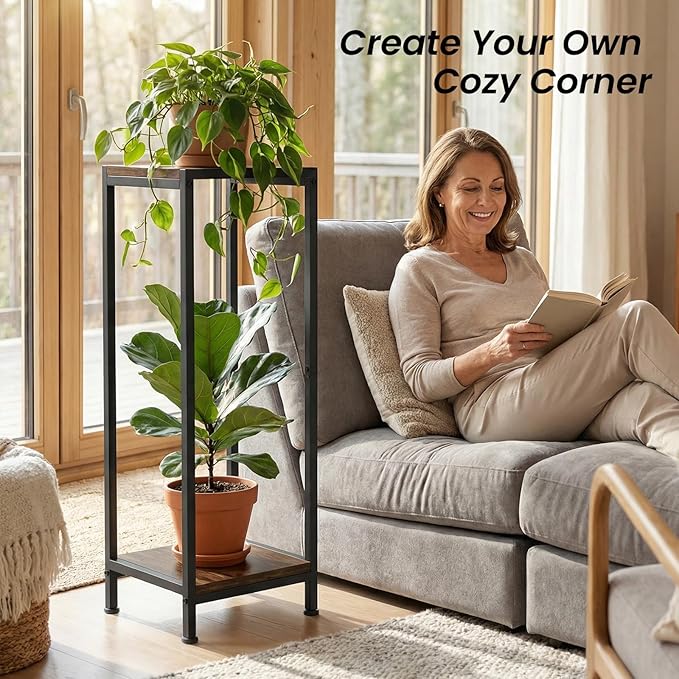 TOSKING 30" Tall Plant Stand, 2-Tier Metal & Wood Plant Shelf, Heavy Duty Flower Pot Holder (Holds 160 lbs) for Living Room, Corner, Balcony and Garden
