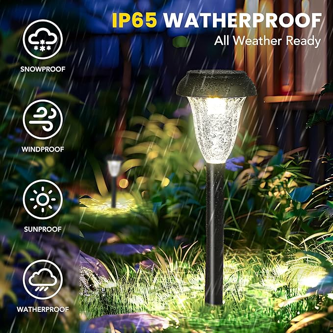 GIGALUMI 12 Pack Solar Lights Outdoor Waterproof, Cool White Pathway Lights Solar Powered, Landscape Lighting, Solar Garden Light for Decor, Patio, Garden, Yard, Pathways, Walkways