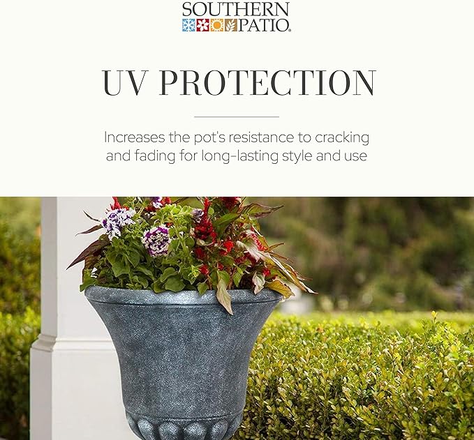 Southern Patio Winston Plant Urn, Garden Planter Urn for Flowers and Plants, 16" D x 16" W x 21" H, Weathered Black, 2 Pack